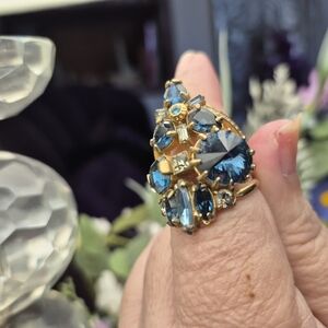 Henri Bendel Gold with Blue Gemstone Ring Size 9